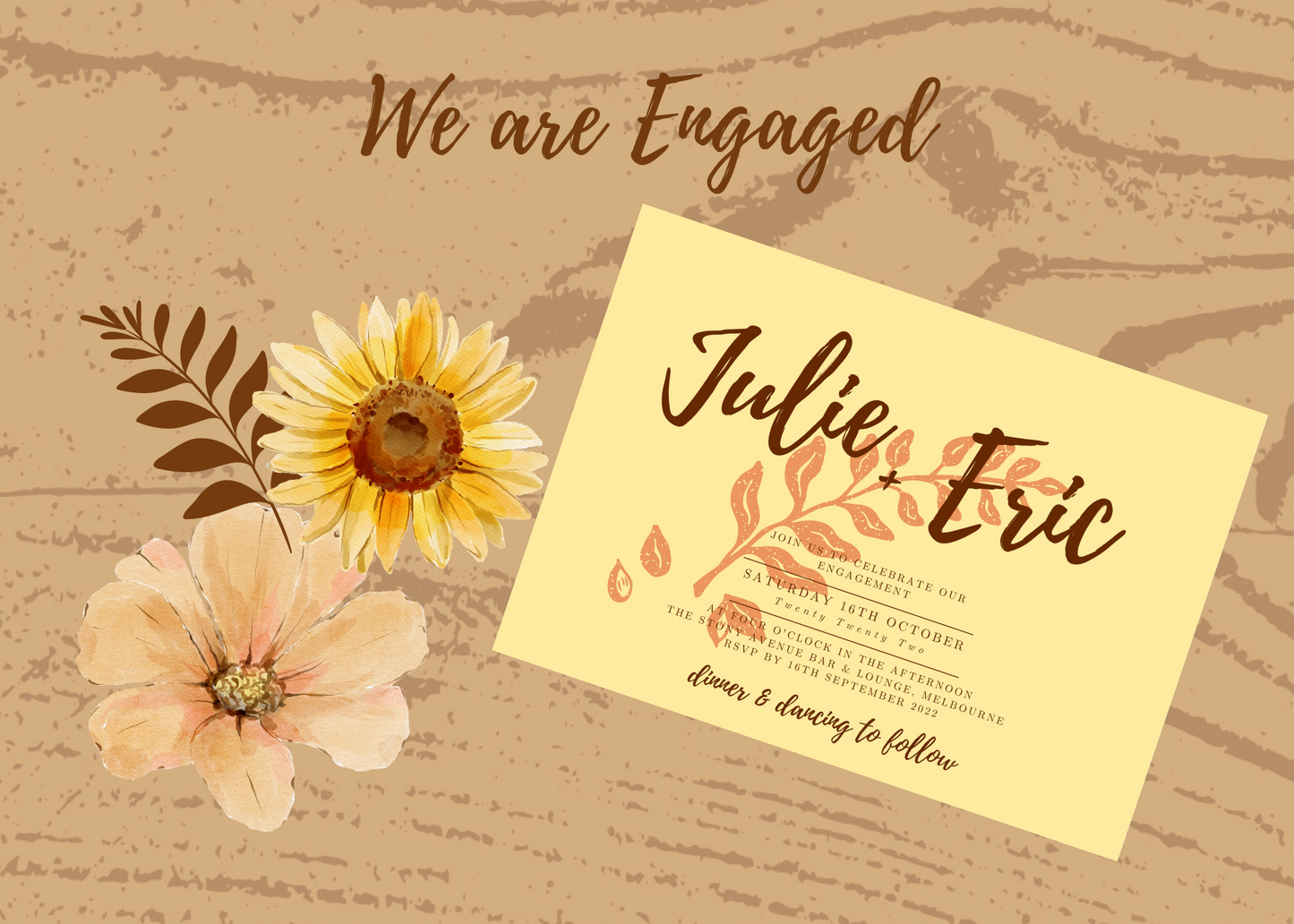 Rustic Wedding Engagement Announcement Digital Template, Printable Announcement, FD005