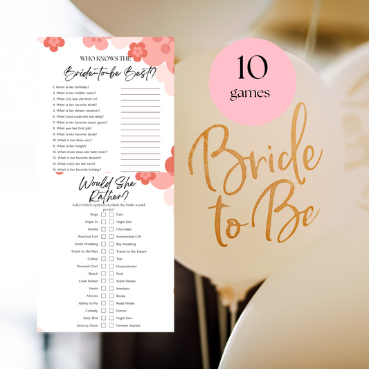 Pink Floral Digital Bridal Shower Games