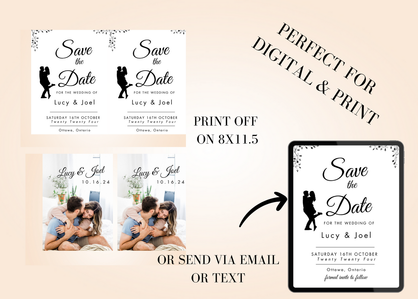 Modern, Elegant Wedding Save the Date Digital Template, Printable, FD006