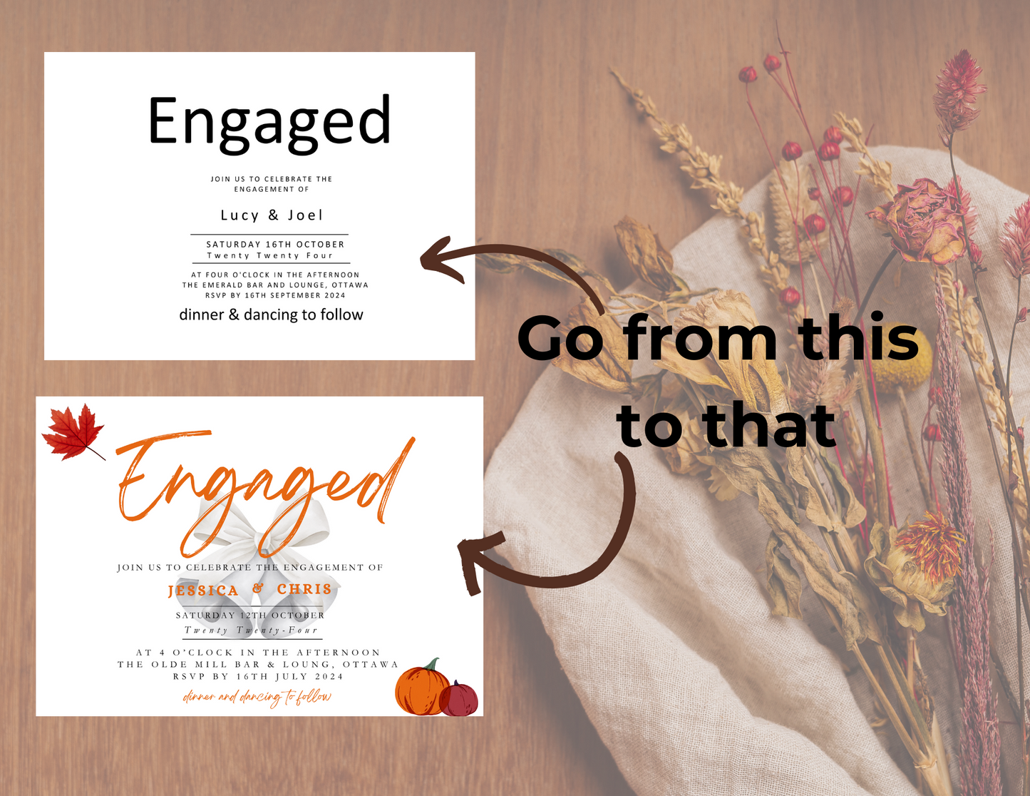 Autumn Wedding Engagement Announcement Digital Template, Printable Announcement, FD003